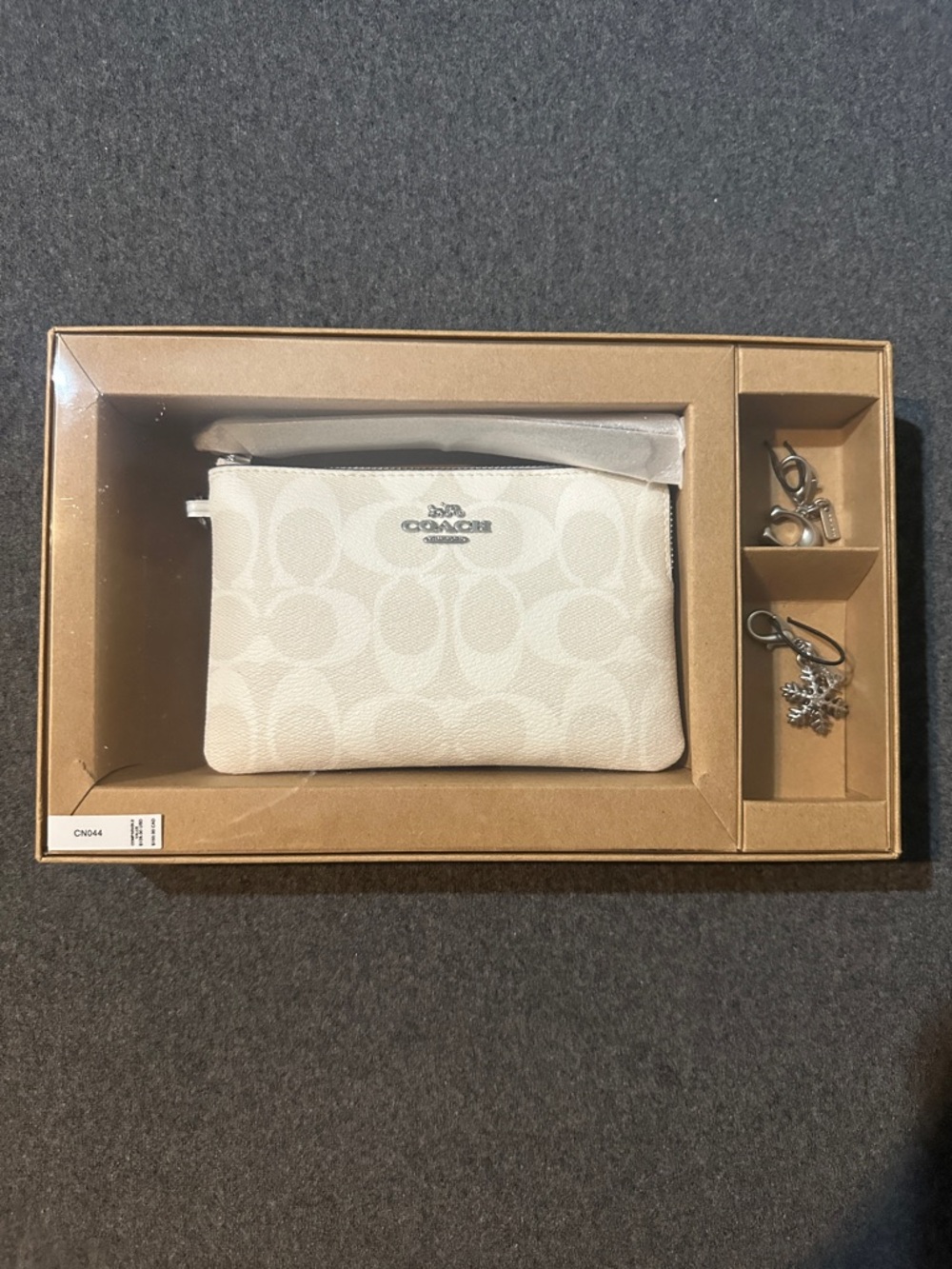 Coach White Signature Wristlet Pouch with Silver Hardware